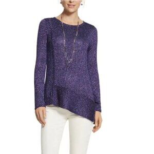 Chico's Cecelia Blue Metallic Asymetric Tunic Sweater Size 0(S)